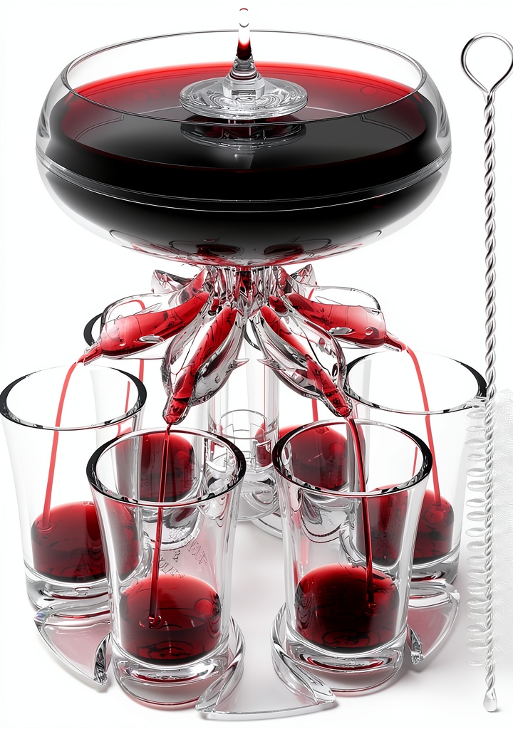 ALEVMOOM Shot Glass Dispenser pouring whiskey into six glasses during a home poker game