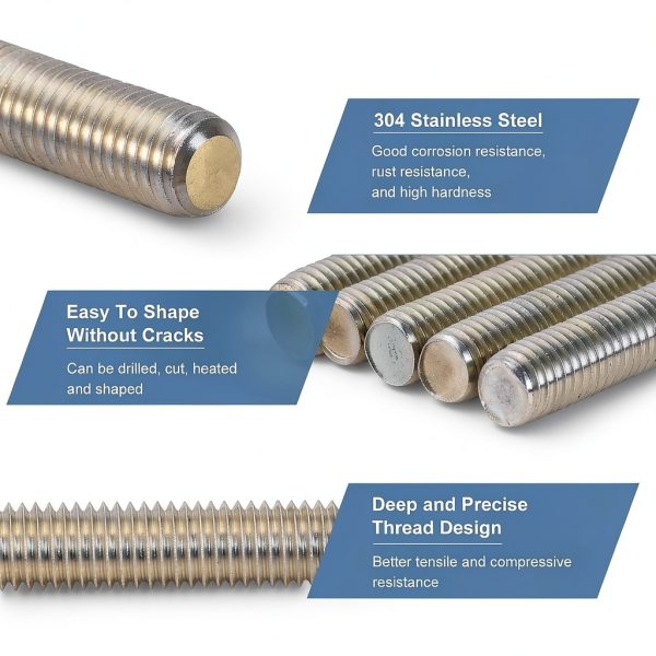 uxcell 5Pcs M4-0.7x20mm Threaded Rods 304 Stainless Steel Bar Studs-2