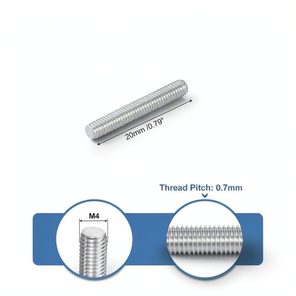 uxcell 5Pcs M4-0.7x20mm Threaded Rods 304 Stainless Steel Bar Studs-1