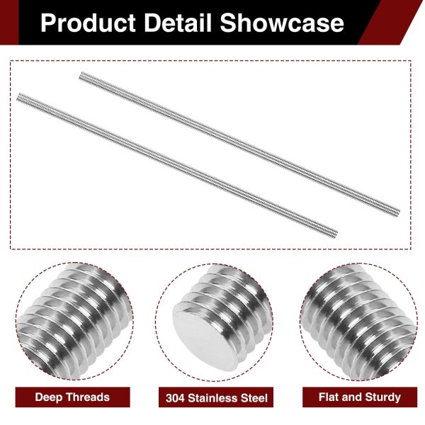 M12 Fully Threaded Rod Sunkoo 304 Stainless Steel 300mm Hand Stud-3