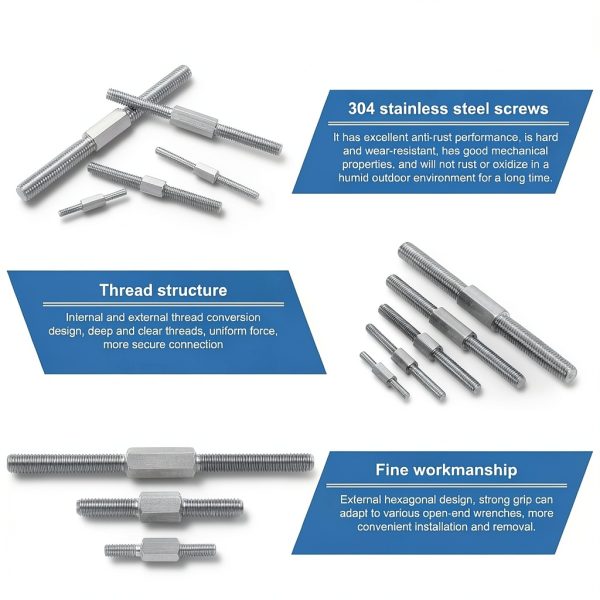 PATIKIL M5x40mm Threaded Stud Screw 304 Stainless Steel Hex Bolt-3