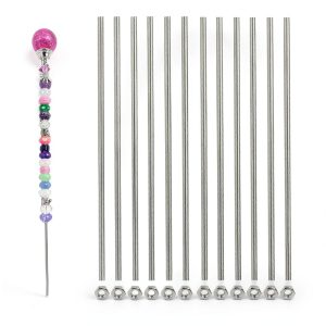 Total 24pcs 8/32 Inch M4 Threaded Rods and Studs, Include 12pcs 12.99" Fully Threaded Rods 12pcs Stainless Steel Hex Nuts, Right Hand Thread Bar for Clamps Hangers Beaded Garden Stakes-0
